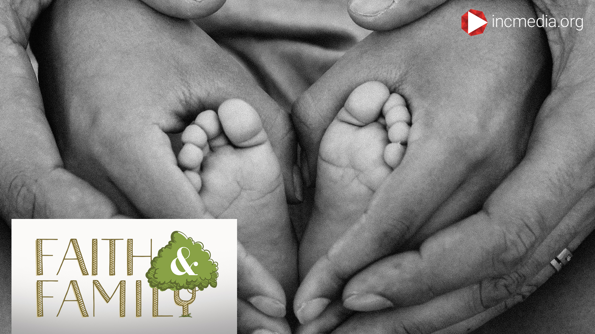 close up of baby feet being held by hands and another set of hands holding the hands