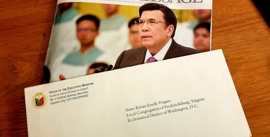 A letter from the Executive Minister of the Iglesia Ni Cristo (Church of Christ) congratulating a young woman on her graduation.